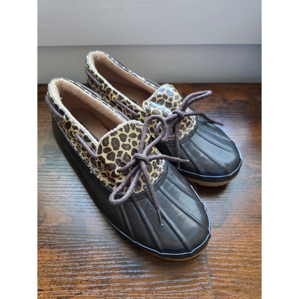 Sperry Top Sider Women's Size 7 Low‎ Rise Leopard Print Rubber Duck Boots